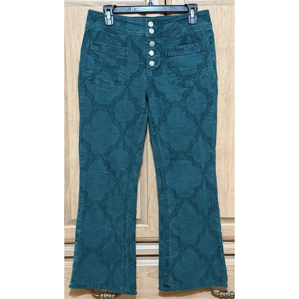 We The Free People Liv Pants Women's 28 Green Flare Leg Stretch Textured Design - Picture 1 of 10